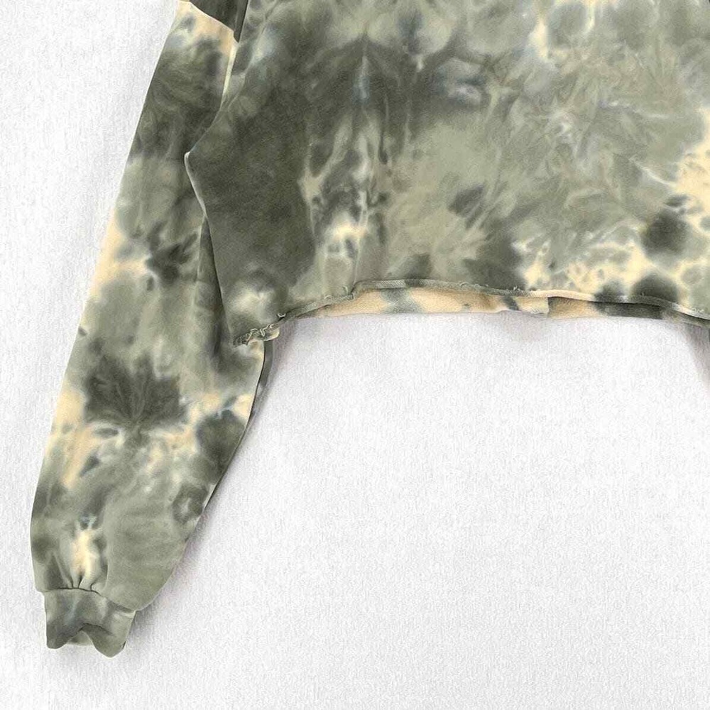 BY EGREIS Sweatshirt Women Large Green Tie Dye Cropped Long Sleeve Pullover Crew - Picture 9 of 16